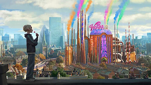 Charlie looks toward the chocolate factory in official concept art